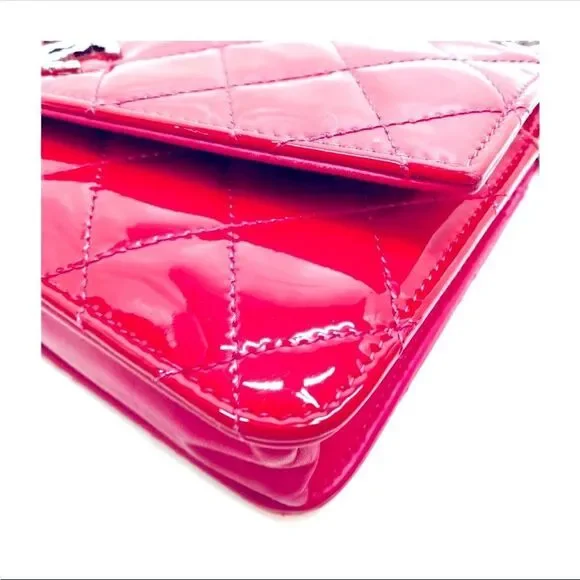 Auth Chanel Brilliant Pink Quilted Patent Leather Wallet on Chain (WOC) Clutch - Picture 8 of 16